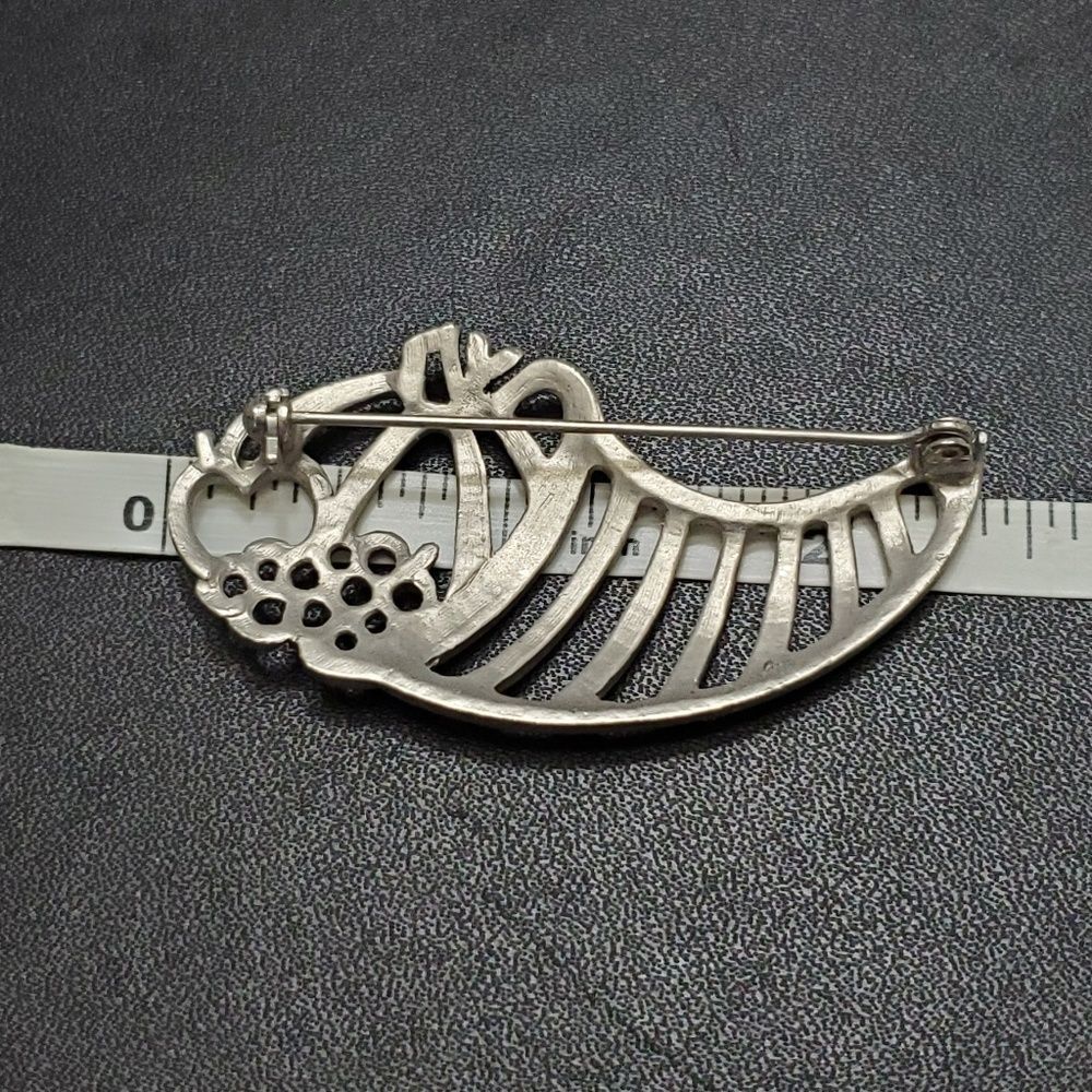 Silver Tone Fall Cornucopia Brooch - image 6